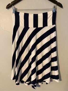 Gap Navy White Stripe A-Line Midi Skirt Stretch Pull On Size M